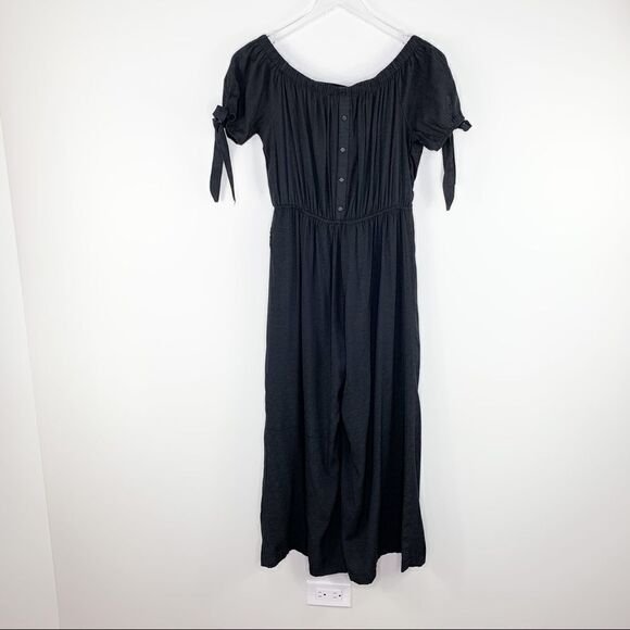 Doe & Rae Black ModCloth Wide Leg Cropped Jumpsuit Sz Small - Picture 5 of 15